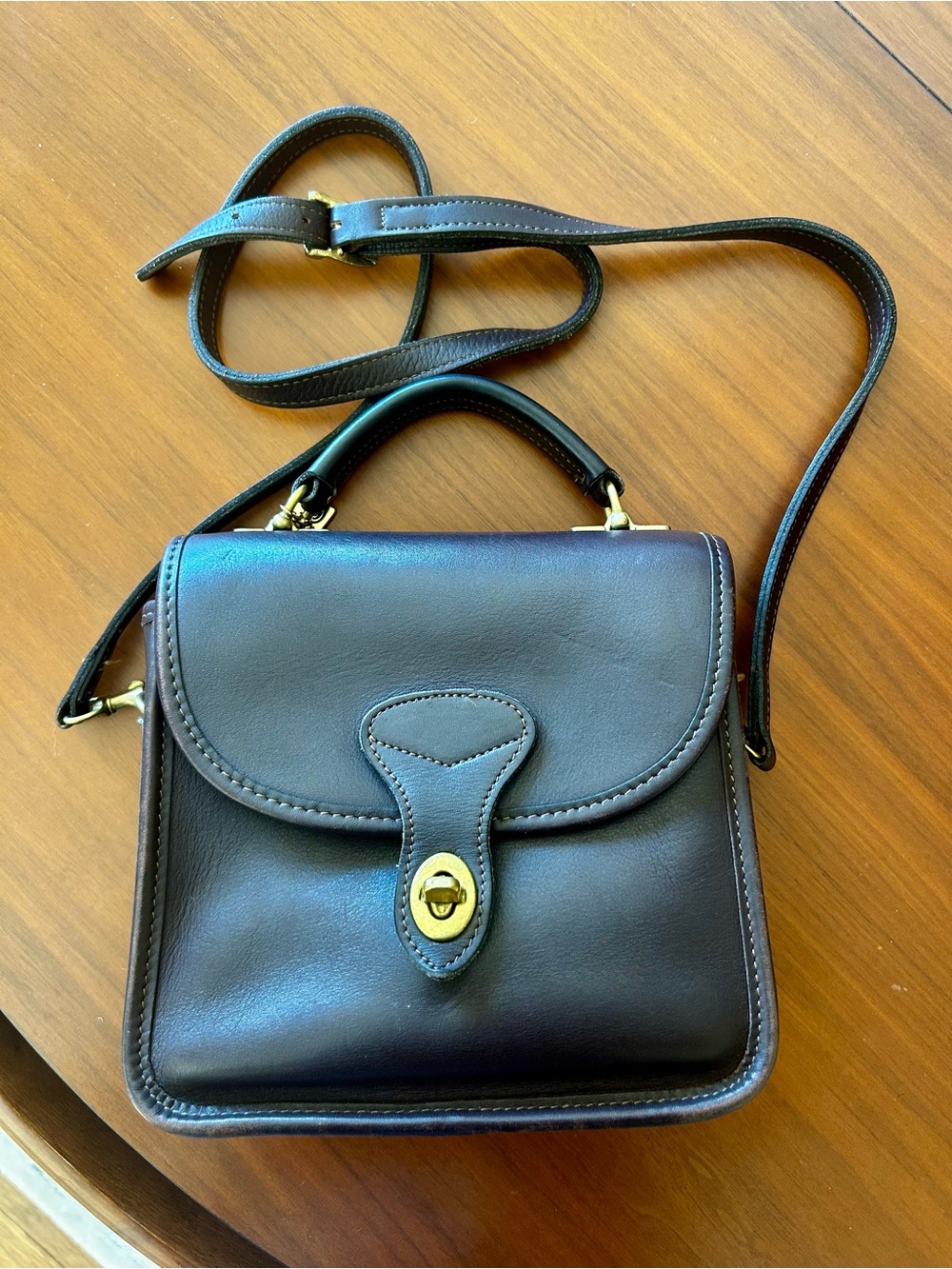 Vintage 1990s Jack Georges Brown Leather Turn-Lock Crossbody Top-Handle Bag